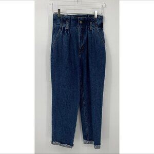 Abercrombie & Fitch Mom jeans high rise paperbag waist pleated denim blue 26 2